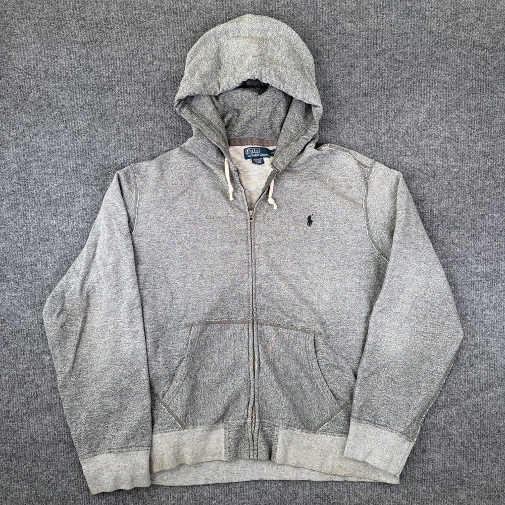 Vintage Polo Ralph Lauren Hoodie Mens 2XL Gray Full Zip Sweatshirt Talon Warm Up